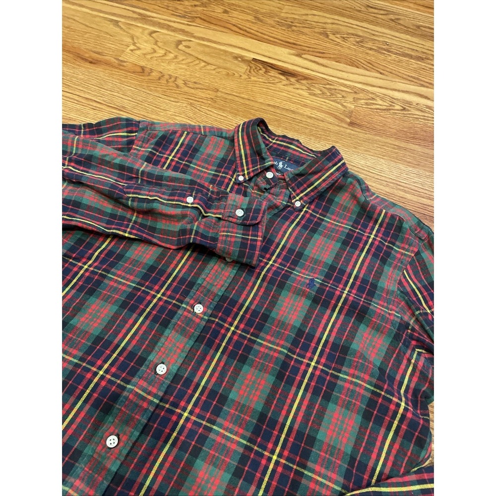 Ralph Lauren Mens Button Up Large Green Red Plaid Classic Fit Long Sleeve Shirt